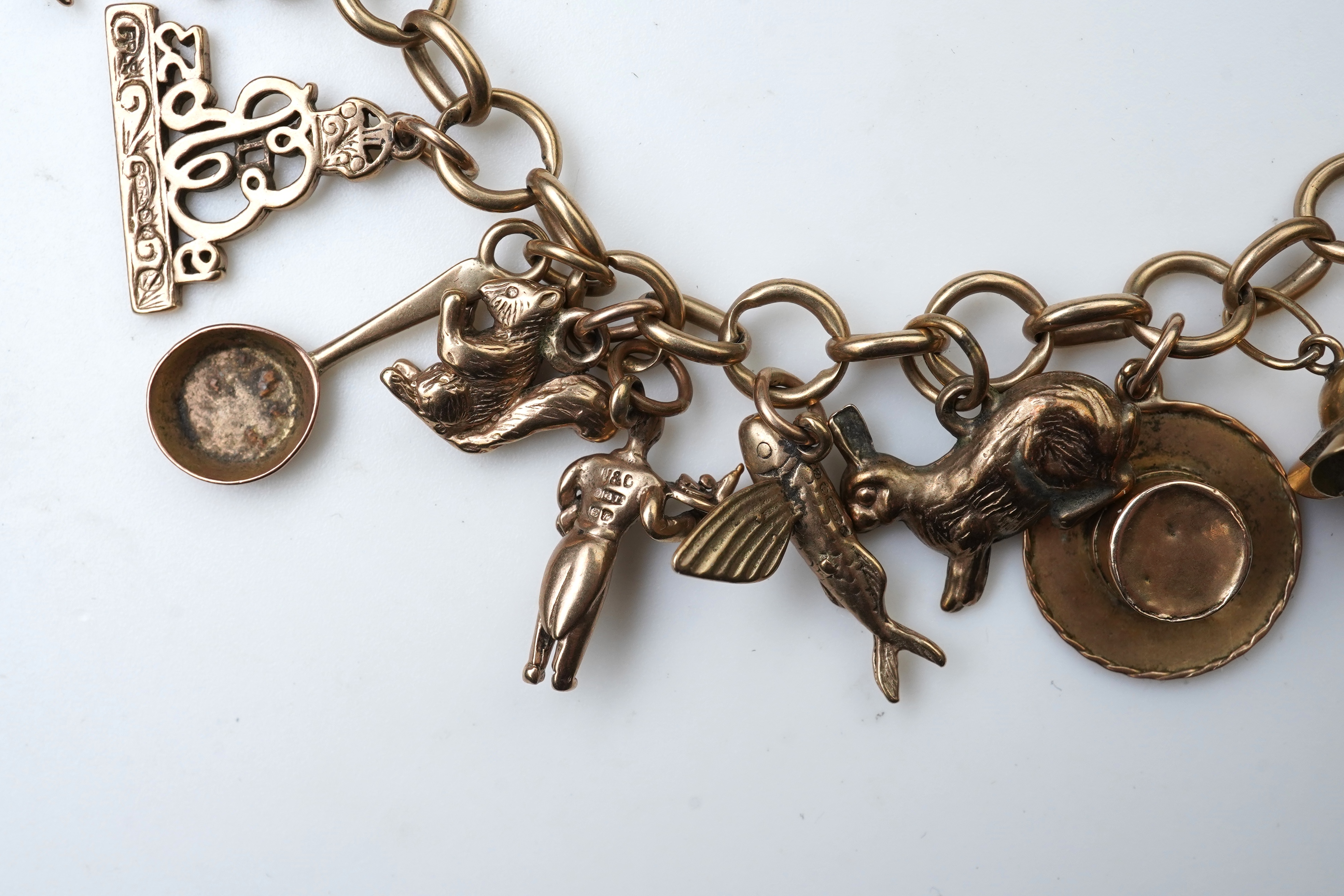 A gold charm bracelet